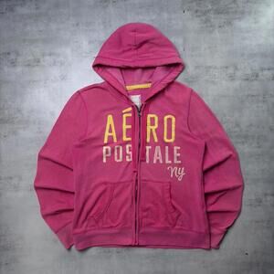 Y2K Pink Aeropostale Grunge NY Skater Distressed Zip Up Hoodie